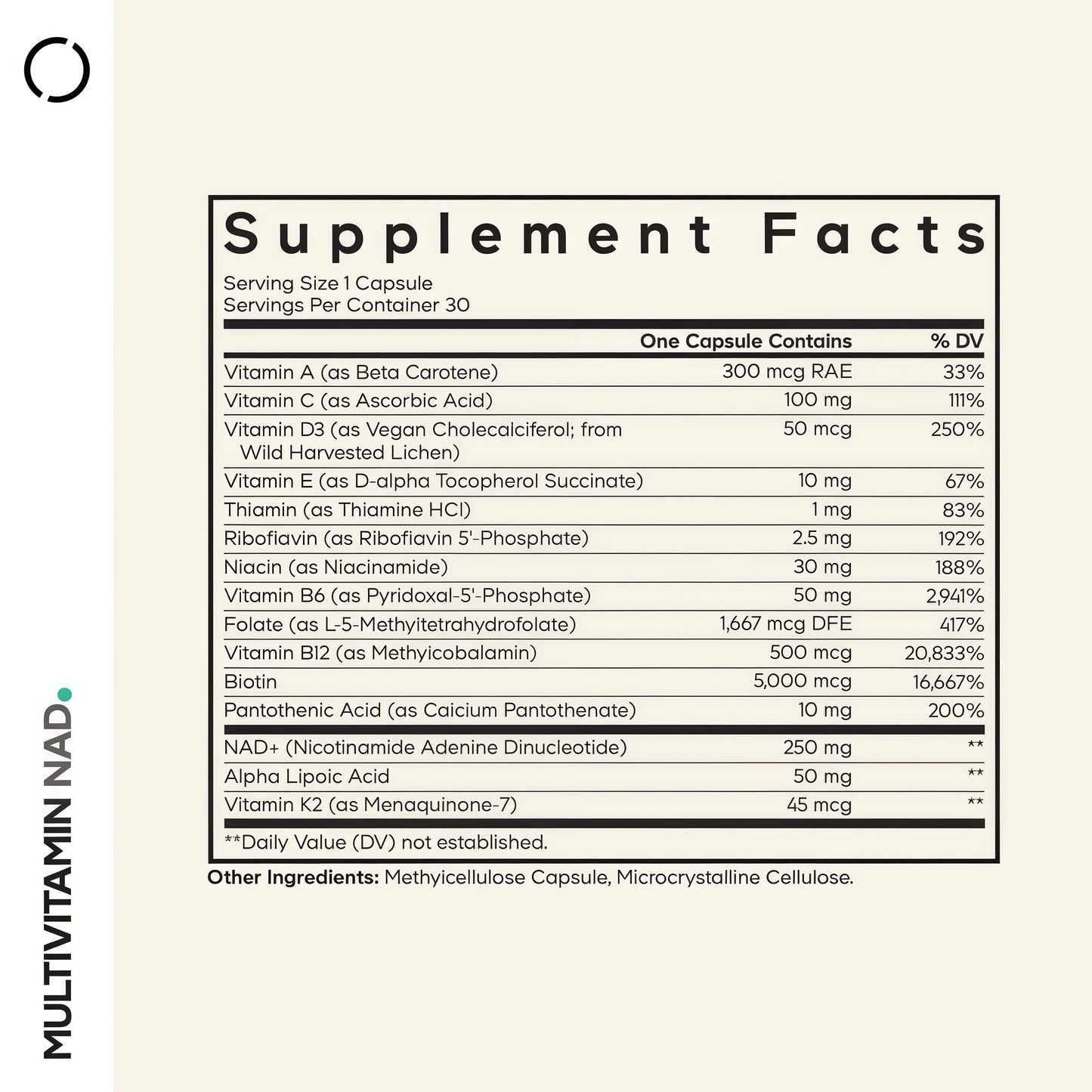 Codeage Multivitamin NAD Supplement - NAD+ Energy & Healthy Aging Support - Vitamin D3 K2, P5P, Methylated B12, Alpha Lipoic Acid, Folate, Riboflavin, Biotin, B Complex Pills - Non-GMO - 30 Capsules